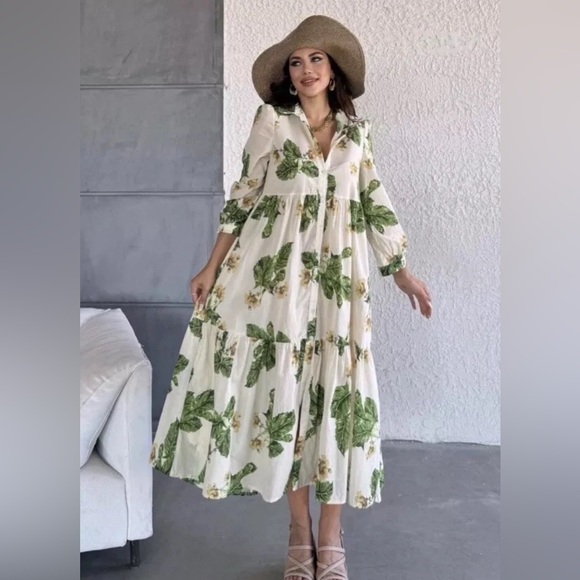 ZARA WOMAN FLORAL PRINT MIDI DRESS Long sleeves leaf tropical bloggers favourite - Picture 4 of 9
